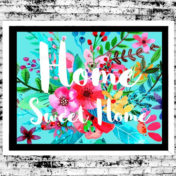 Handmade Other - Home Sweet Home Wildflowers on Teal Art Print